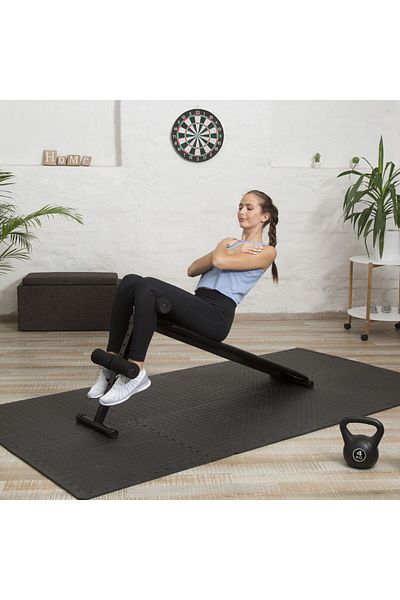 Relaxdays bancă de abdomene, pliabilă, neagră, capacitate greutate 100 kg, 63 x 33 x 135 cm