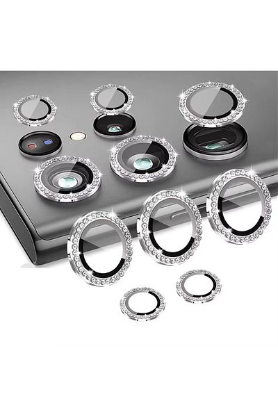 Choice Samsung S24 Ultra Stone Silver Metal Diamond Ring Lens Camera Protector For Samsung Galaxy S22 S23 S