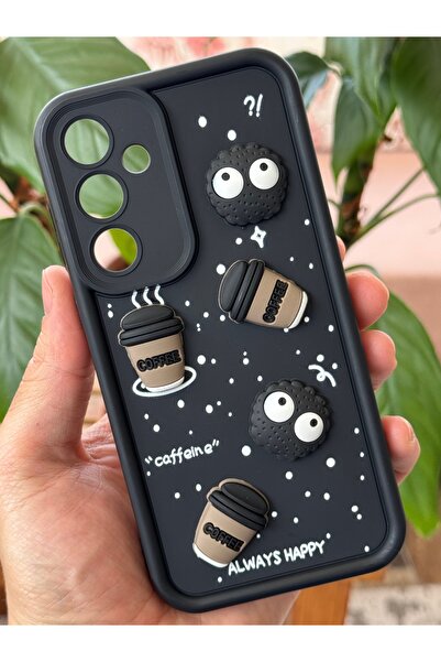 Fibaks Galaxy S23 Fe Kılıf Tasarımlı Desenli Kamera Korumalı Coffee Kurabiye Siyah Yumuşak Silikon Kapak