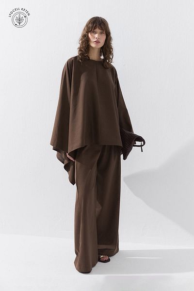 Hooopstore Lyocell Λινό Cape Ash Μπλούζα καφέ