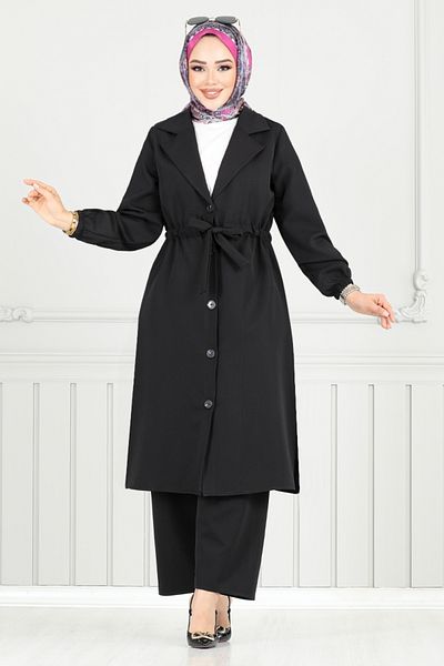 ModaMerve Double Suit with Tunnel Waist 021Mr1077-M Black