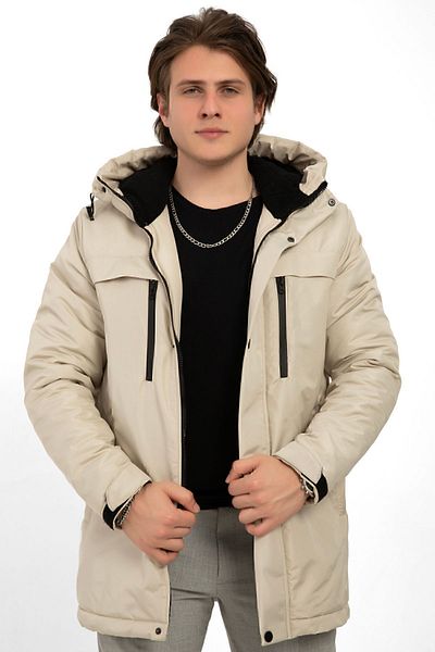 Montup Ανδρικό χειμωνιάτικο παλτό - Stone, Fleece, Γούνα, Αδιάβροχο και Αντιανεμικό, Κουκούλα
