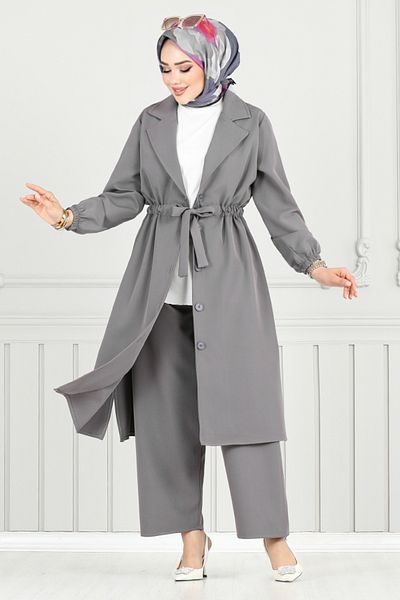 ModaMerve Double Suit with Tunnel Waist 021Mr1077-M Gray