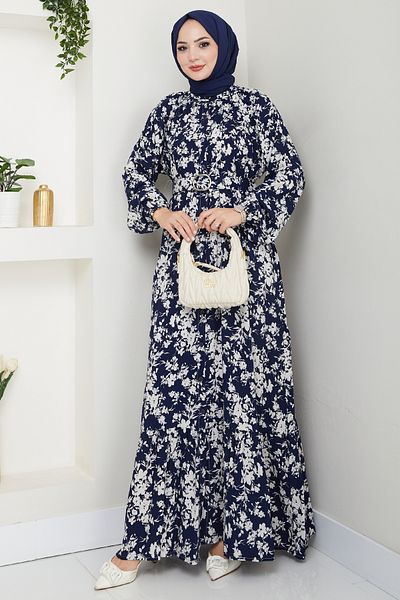 InStyle Φόρεμα Mirana με μοτίβο λουλουδιών Navy Blue Viscose