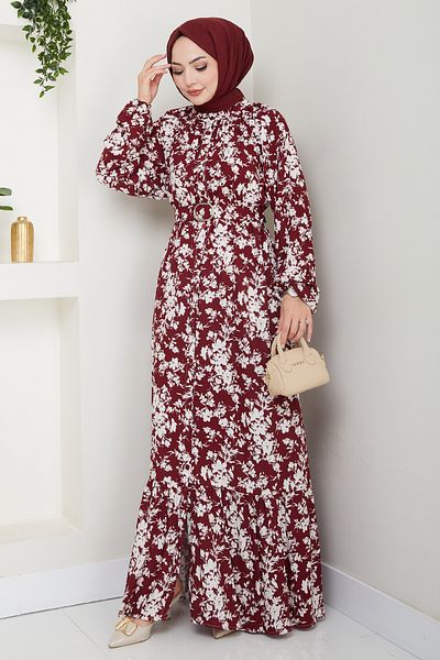 InStyle Rochie din viscoză burgundă cu model floral Mirana