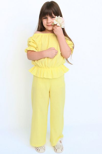 Parla Kids Gloria Girl's Yellow Sile Cloth Blouse and Pants Set