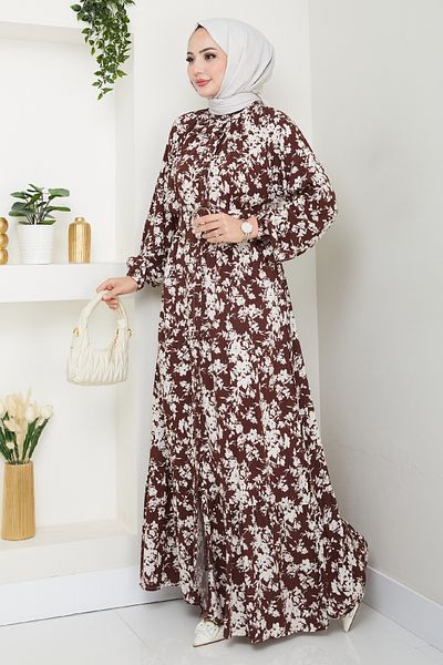 InStyle Φόρεμα Mirana με μοτίβο λουλουδιών καφέ βισκόζη