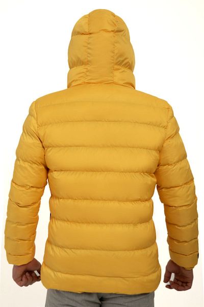 Montup Men's Yellow Waterproof Wind Resistant Fur Puffer Jacket - Hooded Coat Parka
