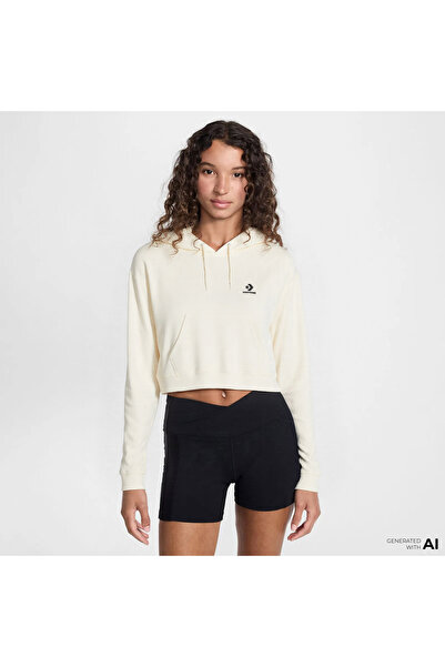 Converse Κλασικό γυναικείο κρεμ φούτερ με κουκούλα