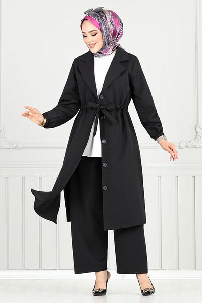 ModaMerve Double Suit with Tunnel Waist 021Mr1077-M Black