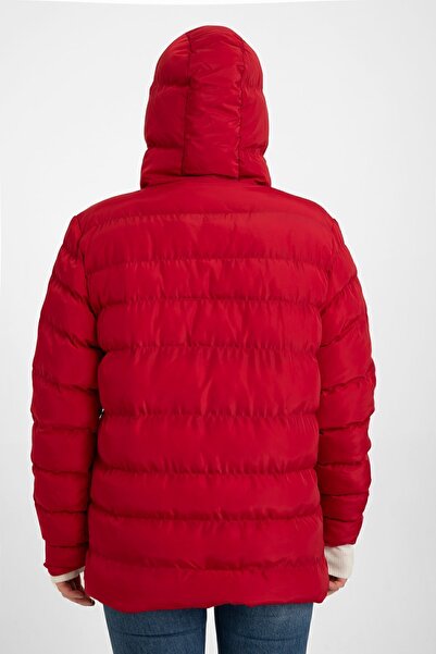 Montup Червено дамско пухено яке - с качулка, полар, кожа, водоустойчиво и ветроустойчиво