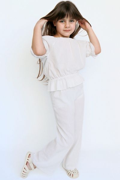 Parla Kids Gloria Girl's White Sile Cloth Blouse and Pants Set