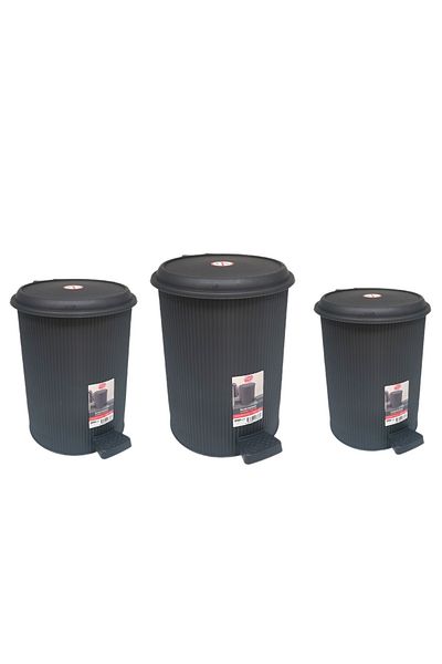 Living Set of trash bins, 3 pieces of different sizes, with a mat and lid, gray color.