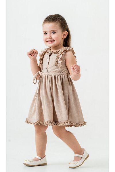 Titimixkids Girl's Dress with Ruffled Collar and Sleeve Detail