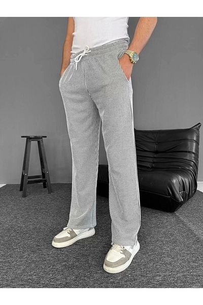 BBbutik Waterway ριγέ τσέπη Pantalon Summer - Γκρι