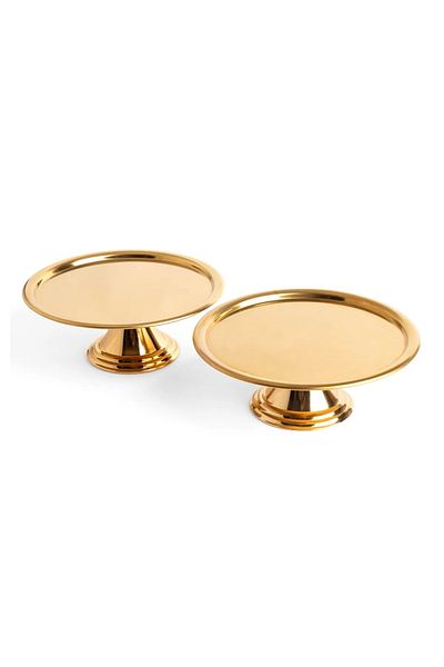 SEVA ÇELİK 2 Pcs Gold Round Tray with Legs Steel Cake Presentation Holder Cake Stand