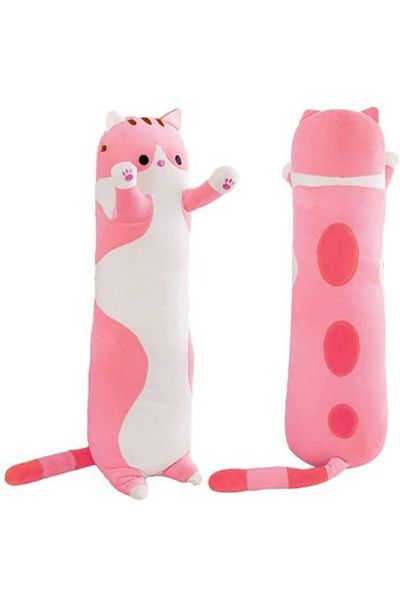 ABYZ Long plush cat toy pillow type hypoallergenic filling for children and adults 50 cm pink-white color