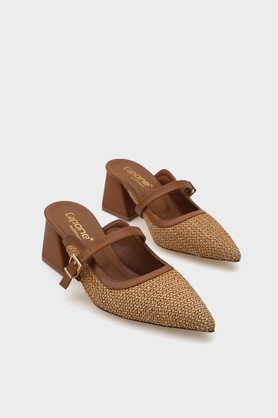 Capone Outfitters Γυναικείες παντόφλες Nena με μυτερό ψάθινο γνήσιο δέρμα
