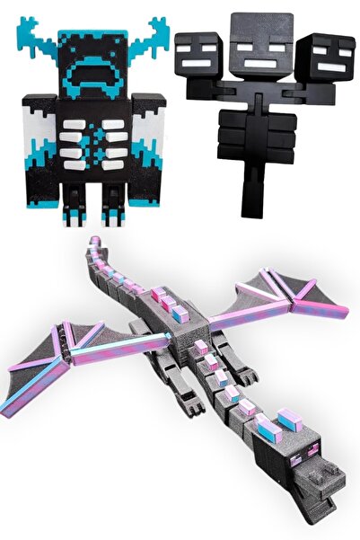 FigürDizayn Minecraft Boss Savaşı Seti Warden Ender Dragon ve Wither Boss