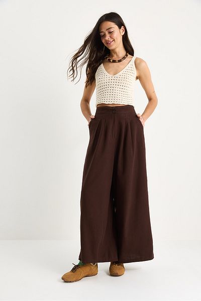 Bianco Lucci Women's High Waist Pleated Detailed Pocketed Wide Leg Trousers 3266 60281060