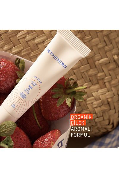 Athenias Lip Balm Anti Chap Spf15 Organic Strawberry Flavored Lip Care Anti-Crack 15 Gr X 2 Pcs