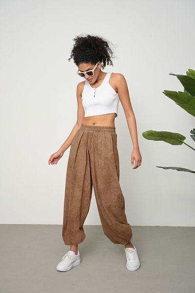 ESPİNA Women's Cupra Fabric Baggy Shalwar Trousers with Pockets
