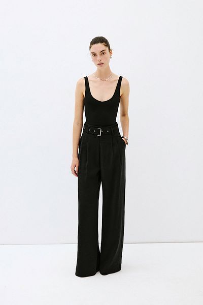 VATKALI Black High Waist Belt Wide-Leg Pants