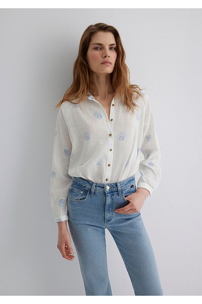 Mavi Cămașă albă cu imprimeu Oyster, cu potrivire lejeră/cu o formă lejeră 122514-89842