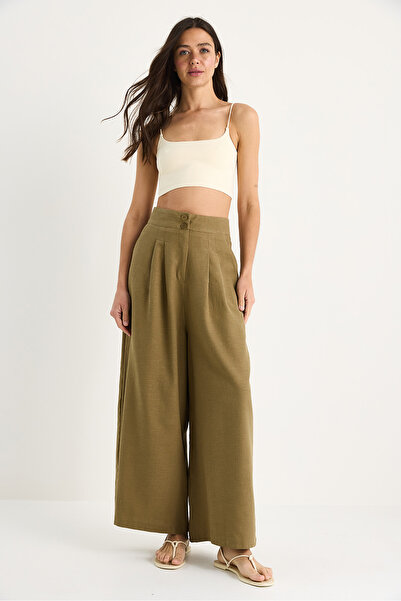 Bianco Lucci Γυναικείο παντελόνι με ψηλόμεσο πτυχωτό με λεπτομέρεια τσέπης 3266 60281060