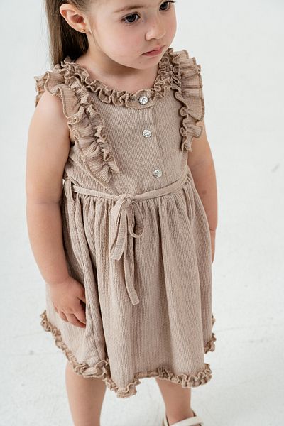 Titimixkids Girl's Dress with Ruffled Collar and Sleeve Detail