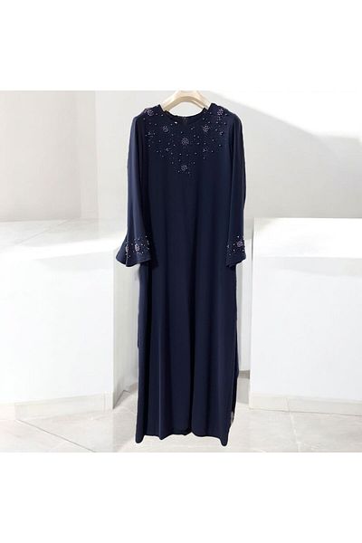 Butik Navy Blue Plus Size Hijab Evening Dress Wedding Engagement