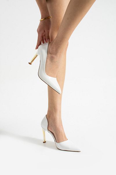 Parıltı Quenny White Patent Leather Women's Stiletto Gold 9cm Heels Women's High Heels