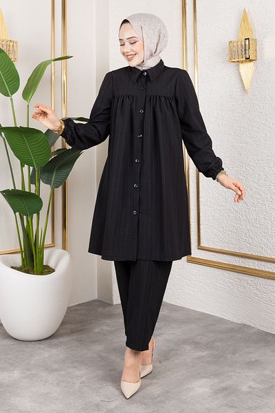 Tesettür Dünyası Buttoned Double Suit Tsd250172 Black