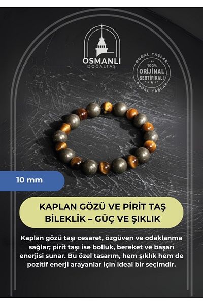 OSMANLI DOĞAL TAŞ Certified Ottoman Tiger Eye and Pyrite Stone Bracelet – Strength and Elegance