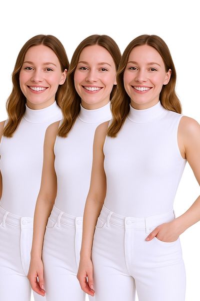 par lingerie pl White Set of 3 - Sifir Sleeve Turtleneck Women's Bodysuit