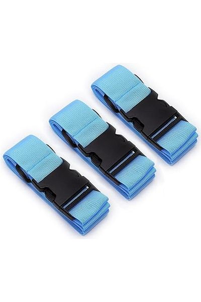 Orrdiffi Set de 3 curele reglabile pentru bagaje Orrdiffi, nailon/plastic, albastre, 100-188 cm/5 cm