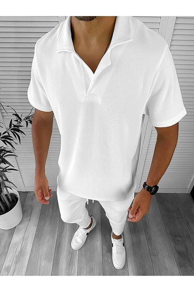 dehaine Men's suit, shorts and t-shirt, White, 8207
