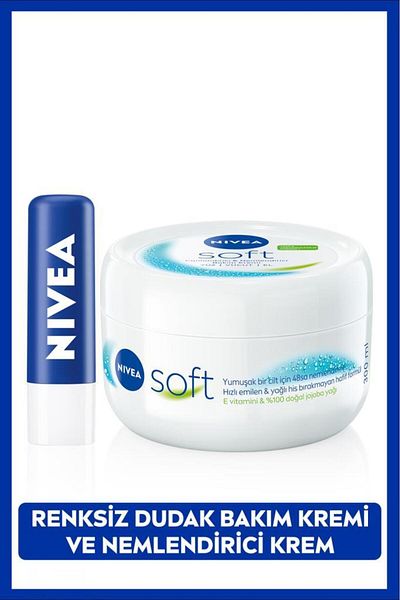 NIVEA Original Care Colorless Lip Care Cream 4.8Gr and Soft Moisturizing Care Cream 300ml, Hand Face Body