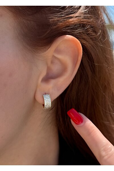 Home Sihra Accessories taşlı küçük halka küpe gold renk