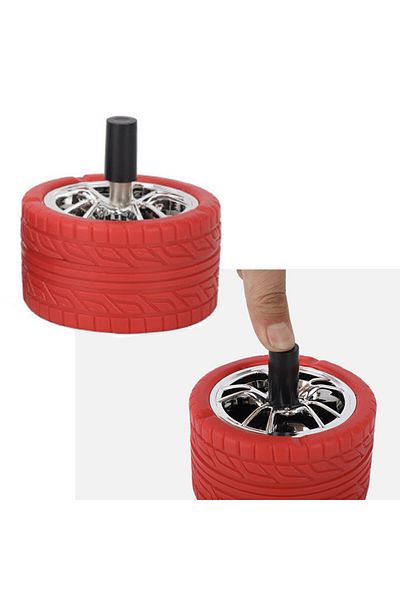 PUFO Angry Wheel metal ashtray, windproof with button, red/silver