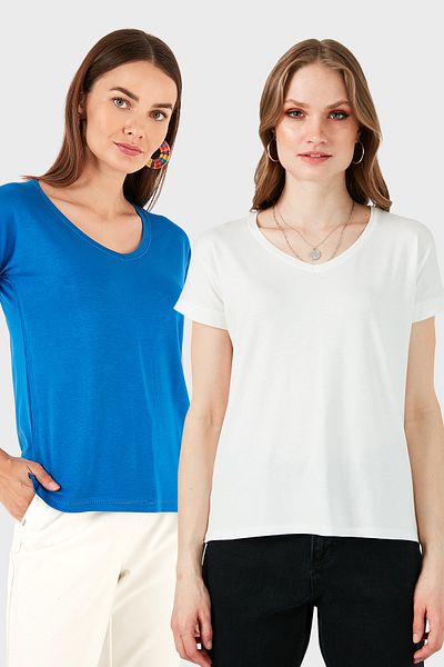 Lela V-Neck Relaxed Fit Slit Detailed 2'Li Package Blouse Bluz 5862000S2