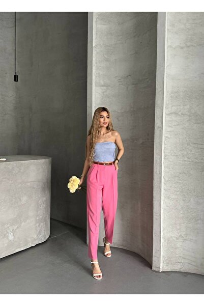 Bak'ap Pantaloni din stofă tăiat morcov cu centură