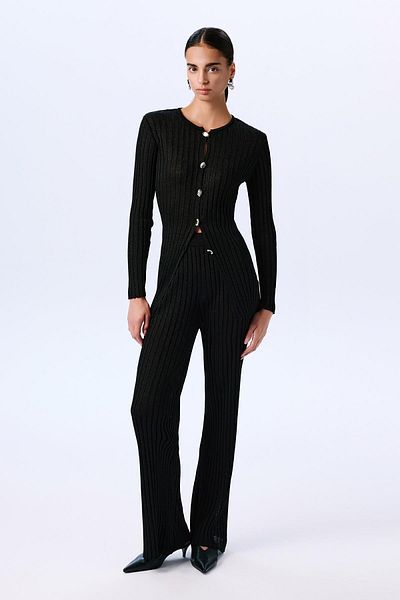 rue Wide Ribbed Glitter Knitwear Black Trousers