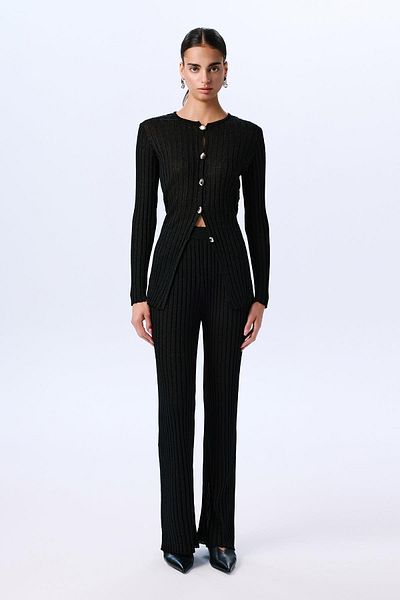 rue Wide Ribbed Glitter Knitwear Black Trousers