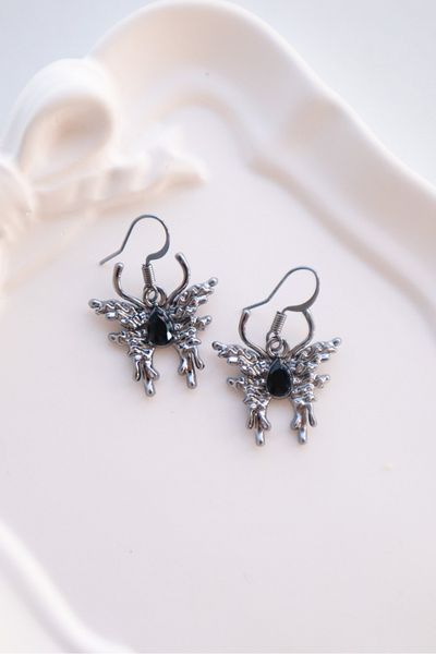 EFBUTİK Black Stone Butterfly Imported Earrings