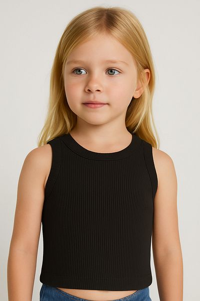Magu Girl's Cotton Ribbed Sleeveless Crop T-Shirt