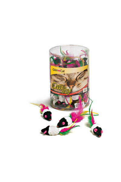 Gimcat فئران أنبوبية مع ريش لعبة قطط لكل قطعة