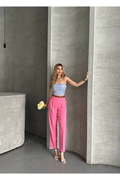 Bak'ap Pantaloni din stofă tăiat morcov cu centură