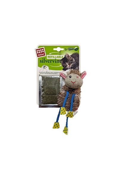 Gigwi GiGwi Sheep Refillable Slivervine with 3 Slivervine Teabags with Ziplock Bag Cat Toy