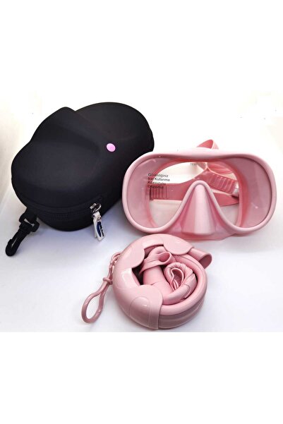 ELVE Marine Katlanabilir Şnorkelli Çantalı Silikon Maske Şnorkel Set (Tempere...